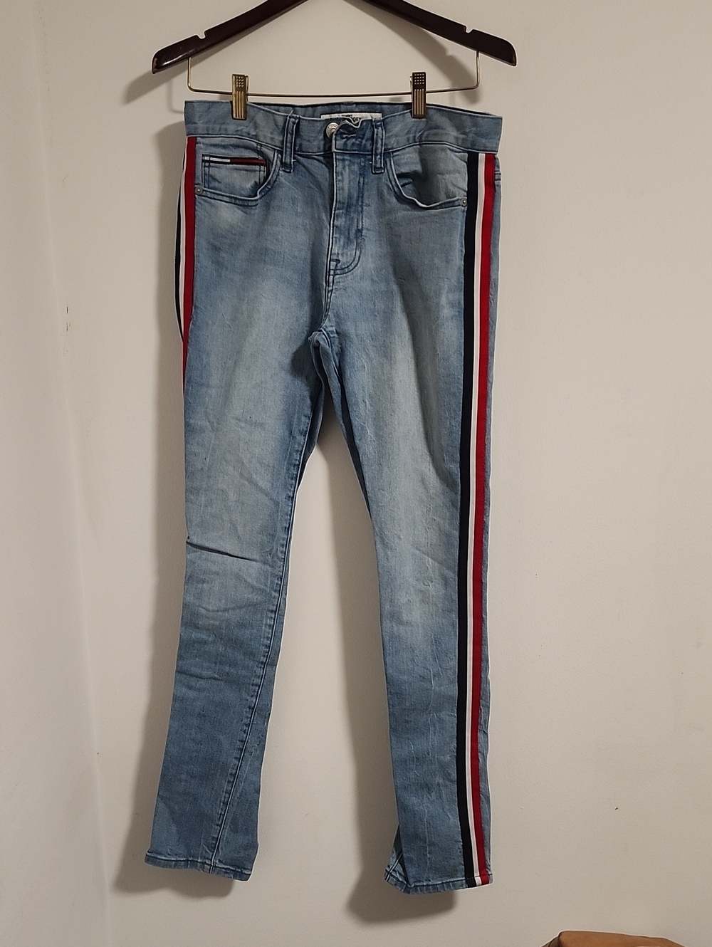 Tommy Hilfiger Light Blue Denim Shirt with Green & Red Accents